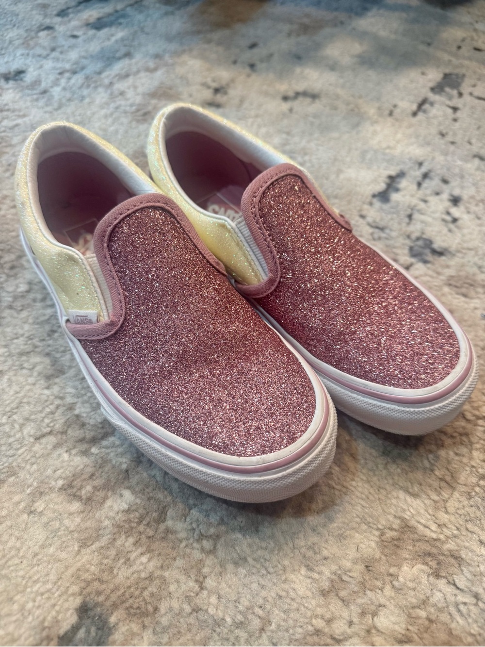 Vans Kids Glitter Slip-On Sneakers in Pink and Pearl-Cream brand new